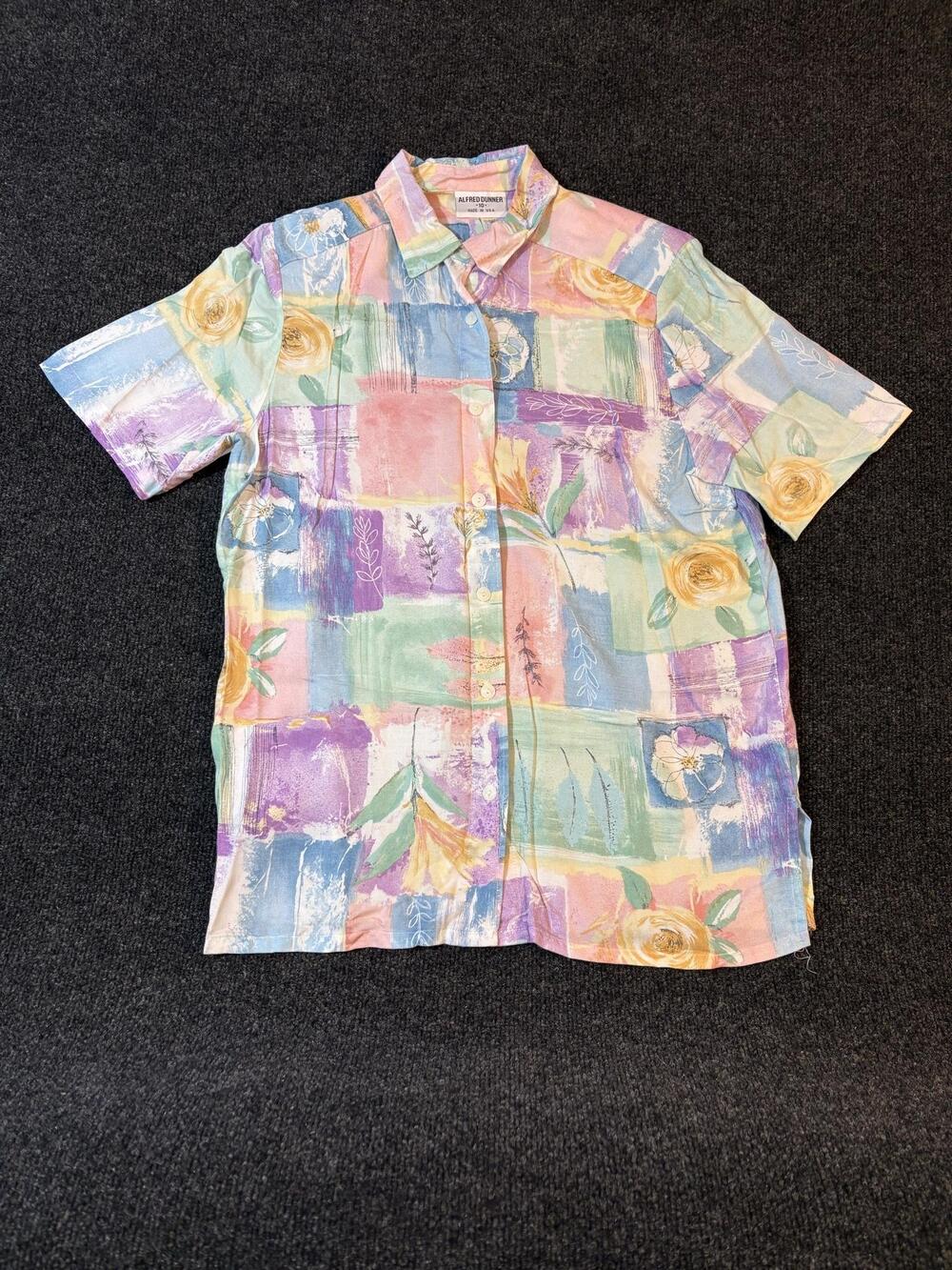 Vintage Alfred Dunner Shirt Womens 10 Multicolor Floral Short Sleeve Button Up